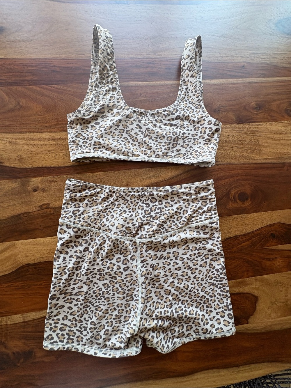 Spell Leopard Frankie Scoop Bralette with High-Waist Bike Shorts